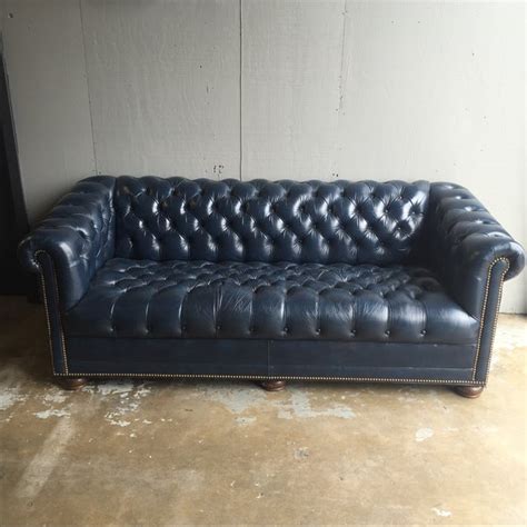 Vintage Navy Blue Leather Tufted Chesterfield Sofa Chairish