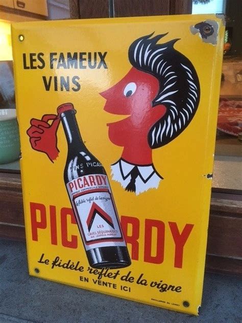 Ancienne Plaque Emaillee Les Fameux Vins Picardy Original 1940