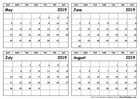 Printable Calendar For May June July