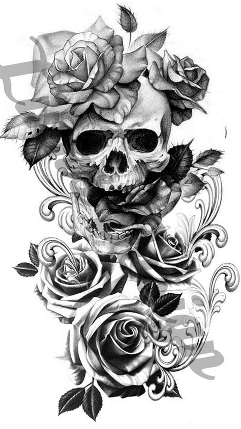 Roses And Skull With Scroll Waterslide Decal For Tumblers In 2021 Skull Rose Tattoos Skull