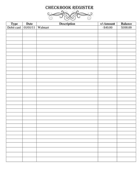 Free Printable Checkbook Register Templates Checkbook Intended For
