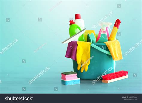 Full Bucket Cleaning Facilities On Blurred Stock Photo Edit Now