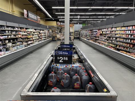 Walmart Retail Grocery Store Interior Double Aisle View In Dairy