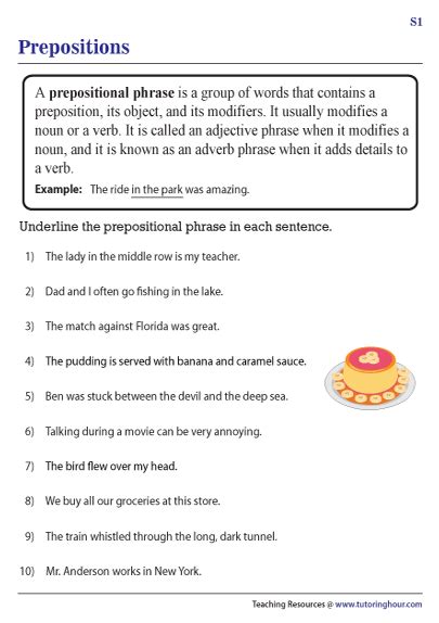 Prepositional Phrases Worksheets