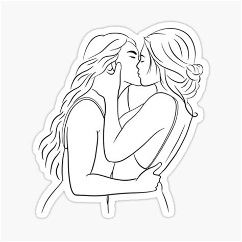 Lesbian Kiss Line Art Sticker For Sale By Nirvenaart Redbubble
