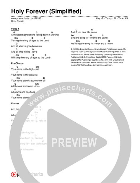 Holy Forever Simplified Chords PDF Chris Tomlin PraiseCharts
