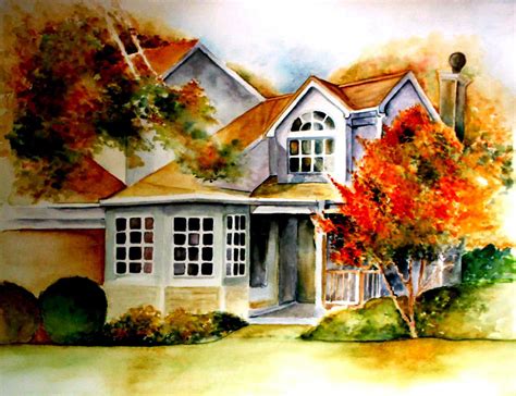 Watercolor House 2005 House Landscape Home Art Watercolor