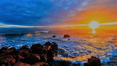 Light Up My Morning Rocks Horizon Ocean Nature Sunrise Waves