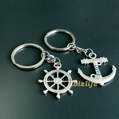 Metal keychain - Archor and Steering wheel for a LOVE BOAT (kc06) --- ★★ My love pair of ...
