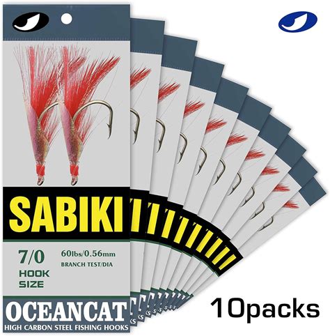 Oceancat 10 Packs 2 Hookset Sabiki 3 Pcs Red Feather