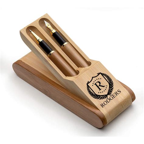 Personalized Bamboo Fountain And Ballpoint Pen T Set Shieldstar
