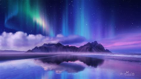 Aurora Polar Reflejadas En Lago En Las Montañas Fondo De Pantalla 4k Hd