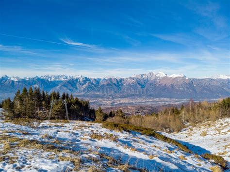 View Of Belluno And The Dolomites From The Navegal Ski Resort Stock