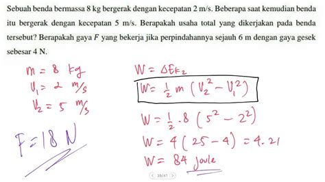 Menghitung Usaha Benda Yang Mengalami Perubahan Kecepatan Dan Gaya F Benda Berpindah Youtube