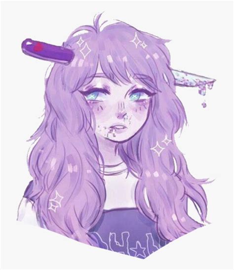 Drawn Khife Anime Girl Pastel Purple Anime Girl Free Transparent