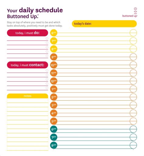 printable daily schedule templates
