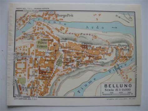 Stampa Antica Mappa Carta Topografica Stradario Veneto Belluno 1920 Eur