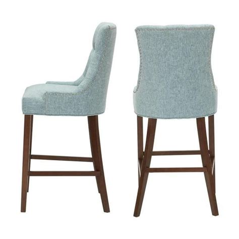 Stylewell Bakerford Walnut Finish Upholstered Bar Stool With Back And Aloe Green Seat Set Of 2