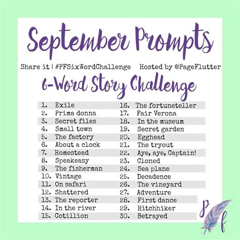 September Prompts 6 Word Story Challenge Pfsixwordchallenge Page