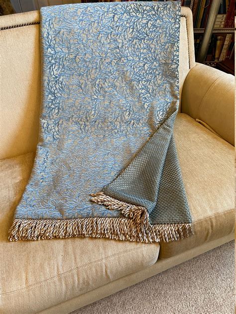Teal Tapestry Throw Blanket Cyan Textured Chenille Upscale Etsy