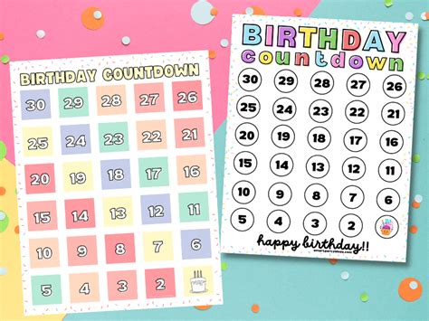 Printable Birthday Countdown Calendar 2 Free Templates For Kids