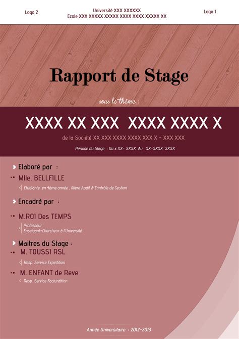 Page De Garde Concept Of Exemple De Page De Garde D Un Rapport De Stage