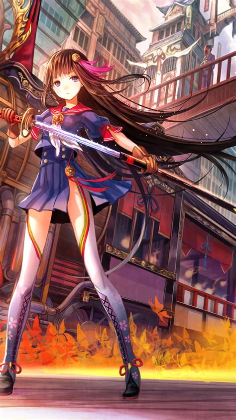 female anime character holding sword train anime girls oriental wallpaper wallpaper