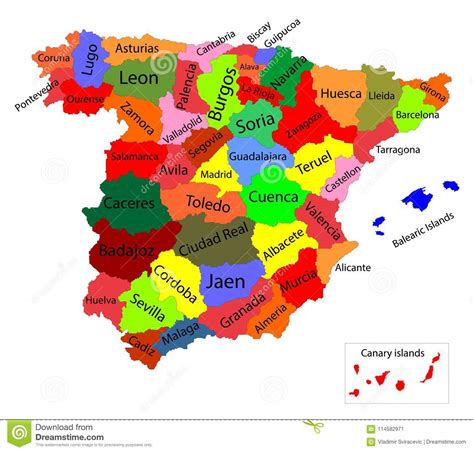 Mapa Colorido Editável Da Espanha As Comunidades Autônomas De Spain