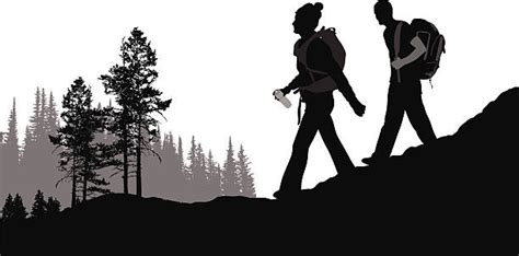 Royalty Free Hiking Couple With Rucksacks In Park Silhouette Clip Art