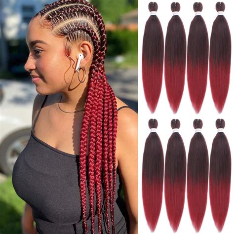 Buy Leeven Packs Red Pre Stretched Braiding Hair Extensions Yaki