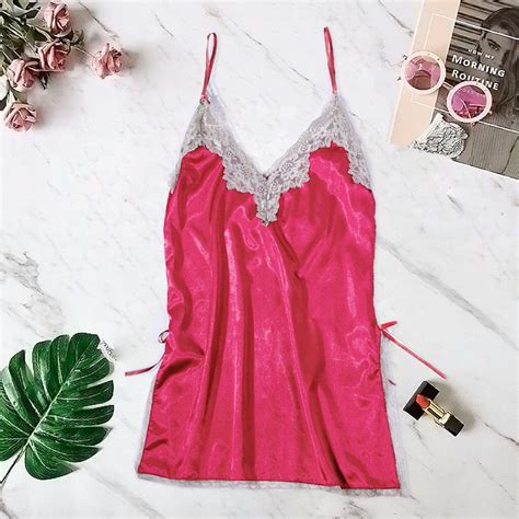 New Style Fashion Women Sexy Lace Lingerie Nightdress Delicate V Neck Sleeveless Backless Stain