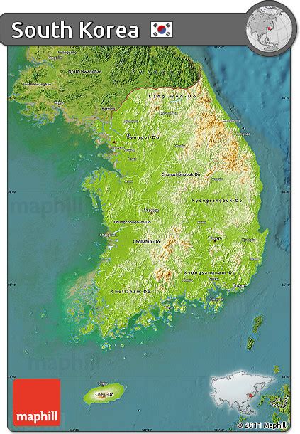 Free Physical Map Of South Korea Satellite Outside