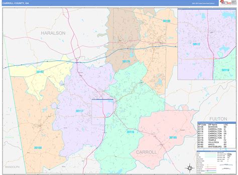 Carroll County, GA Wall Map Color Cast Style by MarketMAPS - MapSales.com