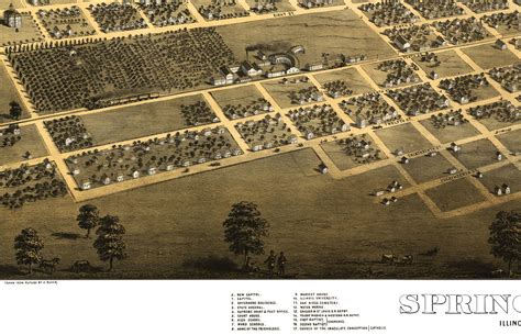 Springfield Illinois In 1867 Birds Eye View Aerial Map Panorama