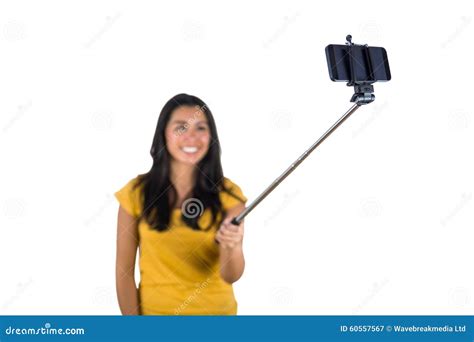 Attractive Woman Using A Selfie Stick Stock Image Image Of Cute