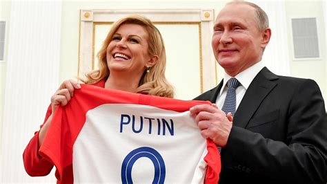 Croatian Leader Kolinda Grabar Kitarovic Hands Vladimir Putin Soccer