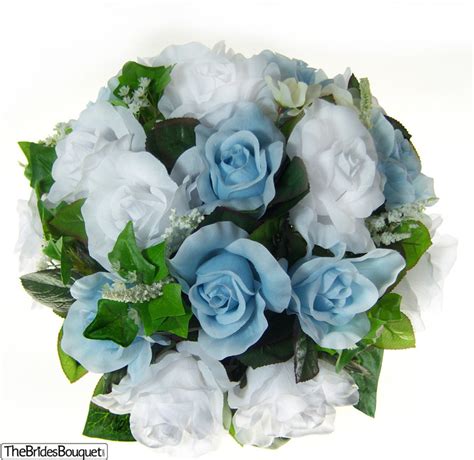 Light Blue And White Silk Rose Nosegay Flower Bouquet