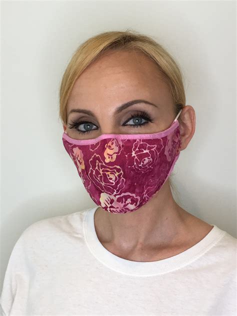 Premium Face Mask For Women Pink Roses Filter Pocket Triple Layer