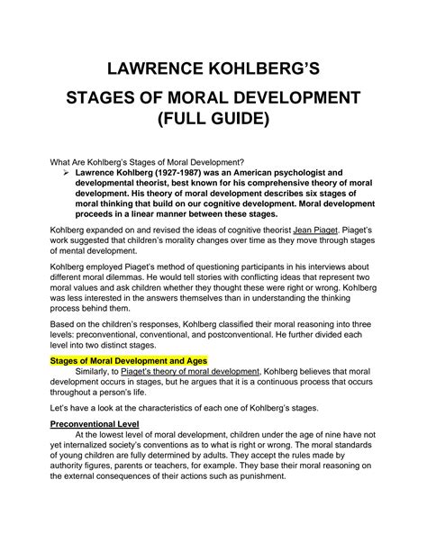 Solution Lawrence Kohlbergs Stages Of Moral Development Full