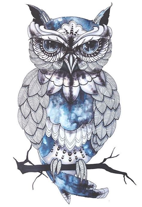 ✓ kostenloser versand in deutschland. das ist eine blaue eule mit blauen augen - idee für einen owl tattoo | Eulenzeichnungen, Eule ...