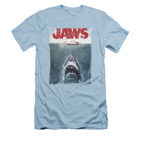 Jaws Shirt Slim Fit Block Title Poster Light Blue T Shirt Jaws Block