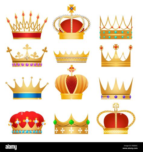 Rey Coronas De Oro Golden Royal Crown Conjunto Ilustración Vectorial