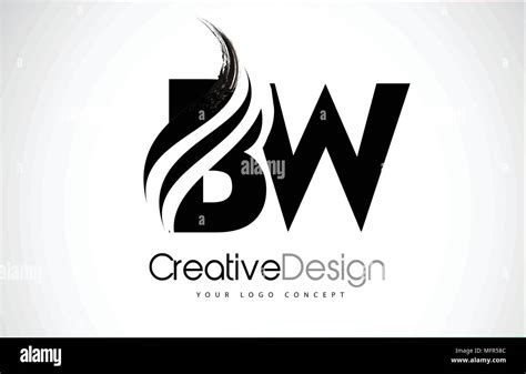 Bw B W Creative Modern Black Letters Logo Design With Brush Swoosh