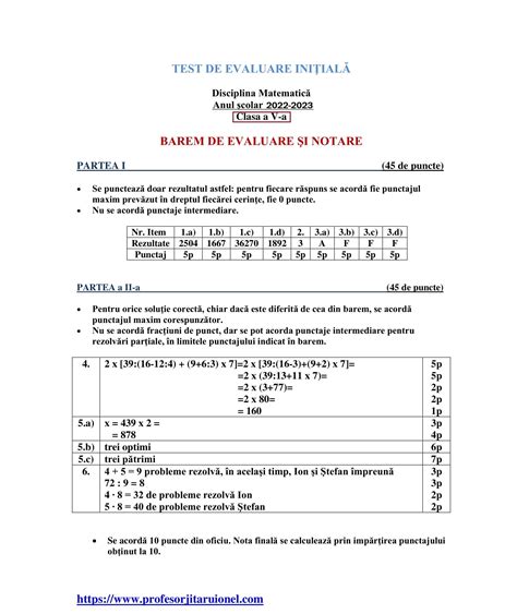 Rezolvare Barem De Corectare Test Initial Matematica Clasa A 5 A 2022