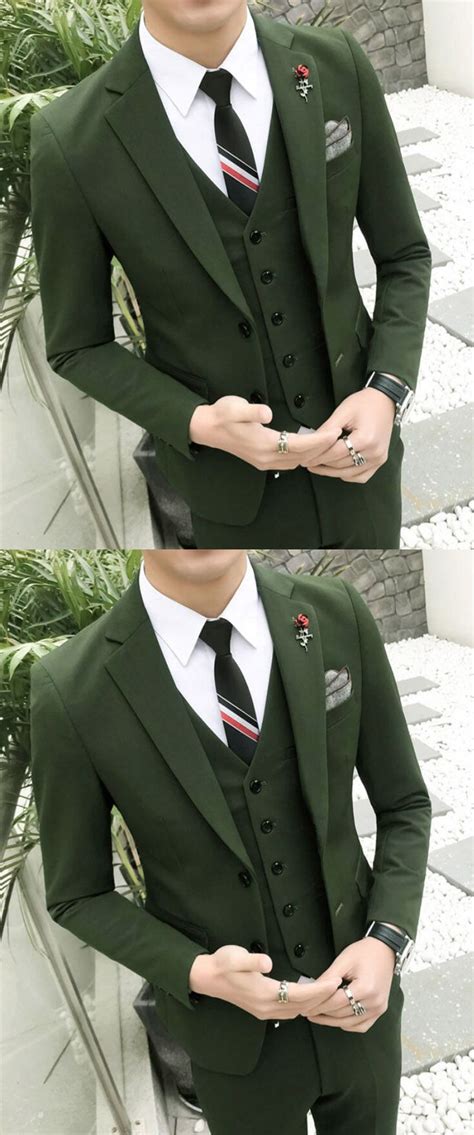 Classyby Dark Green Men Prom Dress Suits For Men Graduation Formal