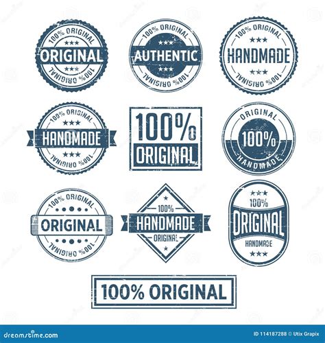 100 Original Handmade Authentic Label Badge Vector Stock Vector