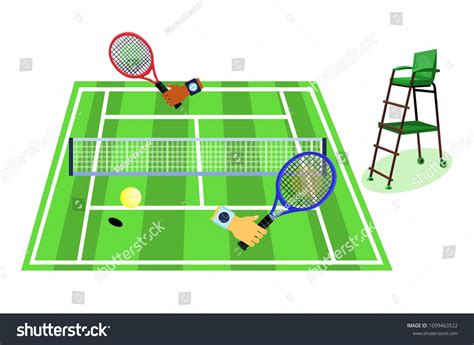 Tennis Grass Court Grass Tennis Court With Playing Two Players And
