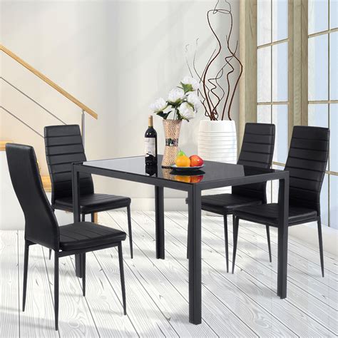 Product title dinner table set tempered glass dining table with 4pcs chairs dining room kitchen furniture average rating: 5pcs Kitchen Dining Set Glass Metal Table and 4 Chairs ...