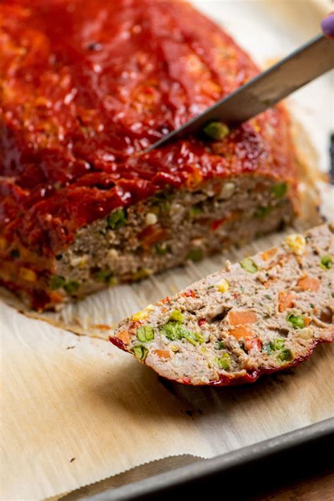 Spread the ketchup evenly on top. Vegetable Studded Turkey Meatloaf Recipe — The Mom 100
