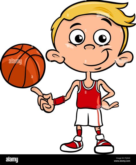 Boy Basketball Player Cartoon Illustration High Resolution Stock